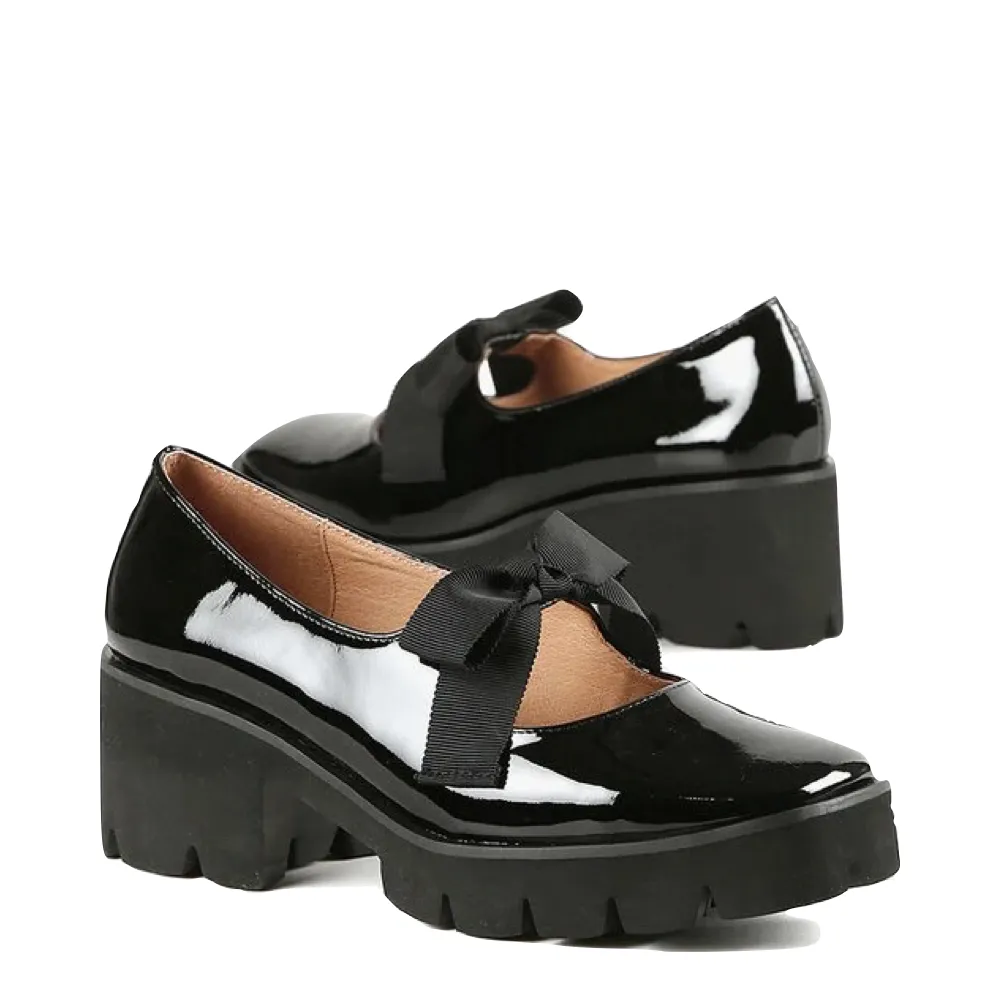 ALL BLACK Footwear Women's Tap & Lugg Bow Mary Jane in Black Patent