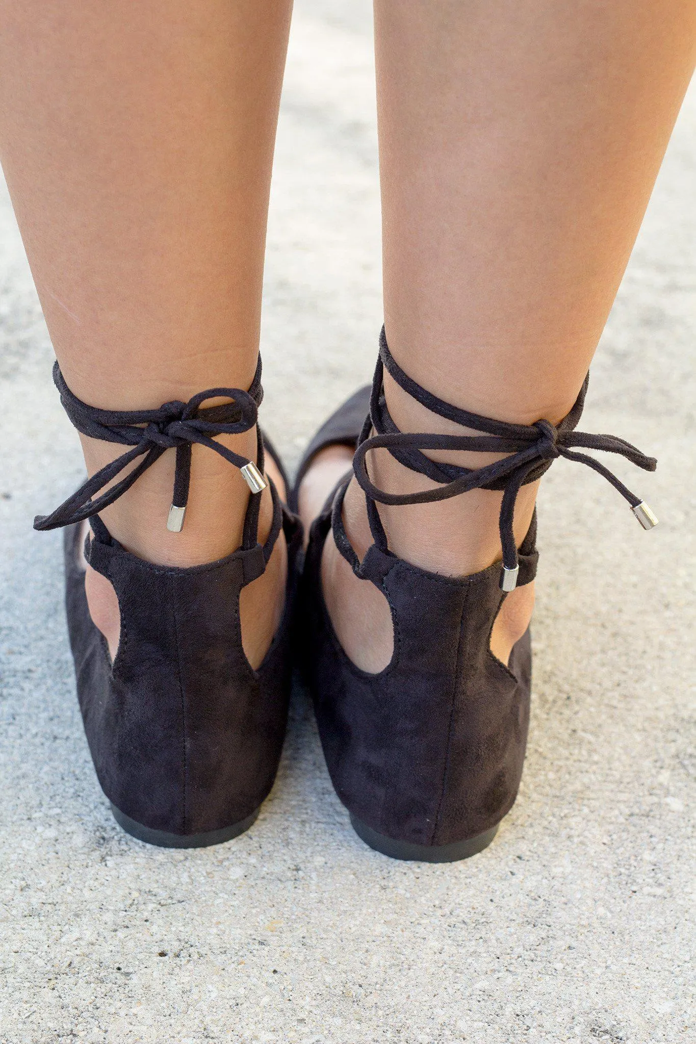 Black Lace Up Ballet Flats