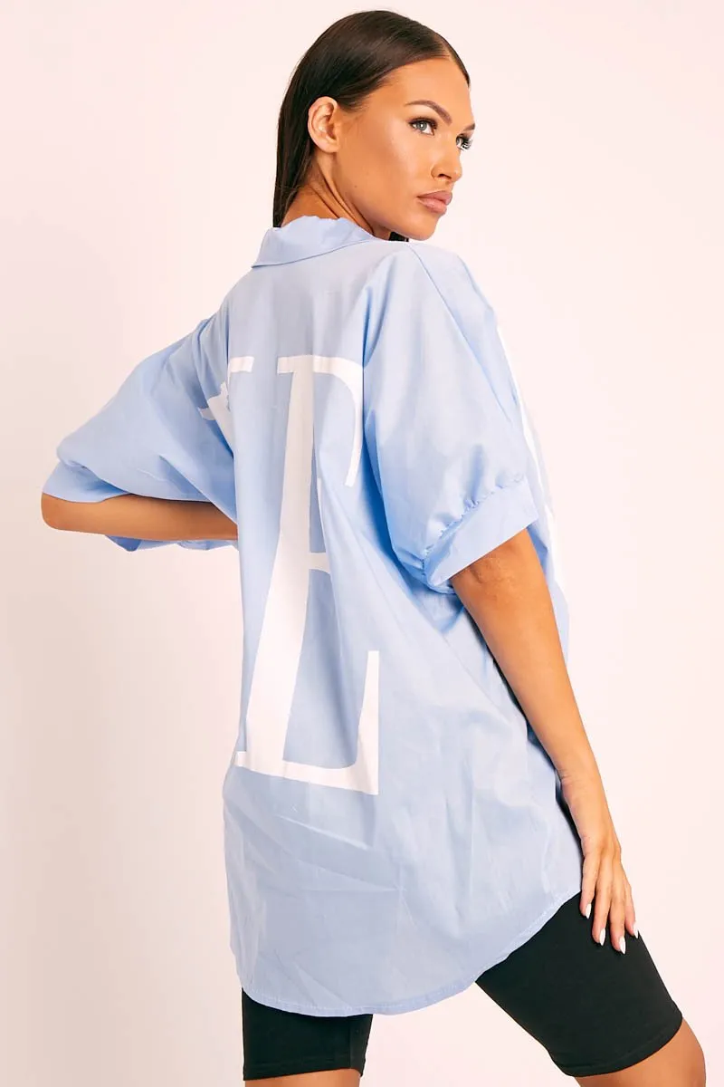 Blue Oversized LO VE Shirt - Harmony