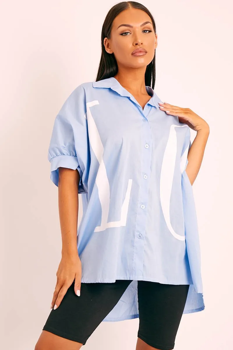 Blue Oversized LO VE Shirt - Harmony