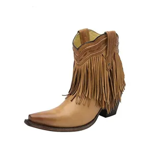 Corral Women's Tan Fringe and Whip Stitch Short Snip Toe Boot - G1207