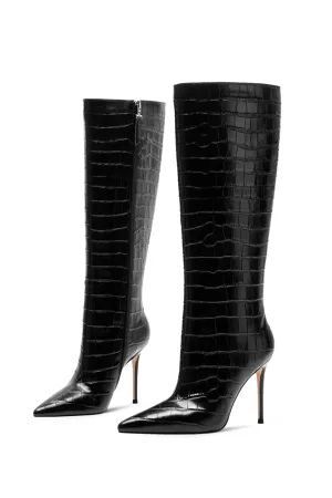 Elegant Long Heel PU Leather Boots