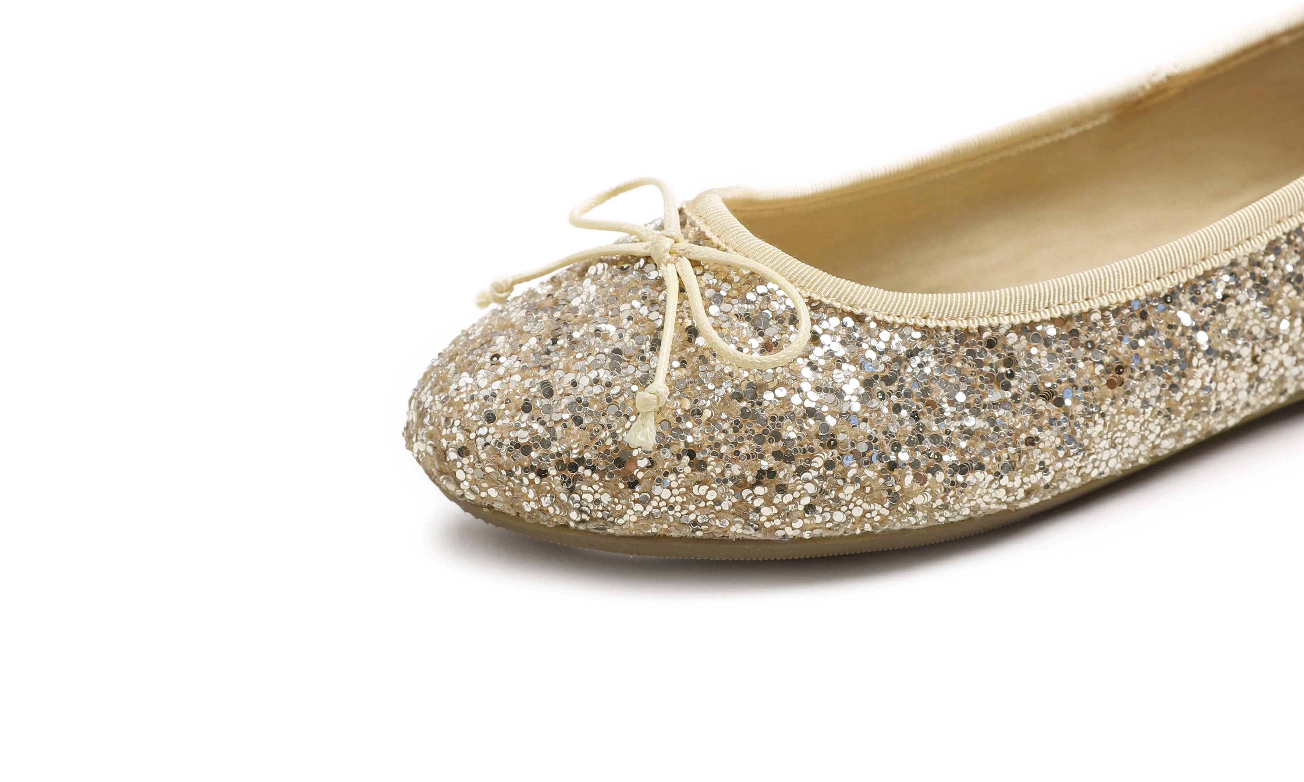 Feversole Women's Macaroon Glitter Light Gold Memory Foam Cushion Insock Ballet Flat