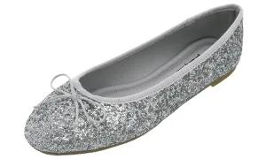 Feversole Women's Macaroon Glitter Silver Memory Foam Cushion Insock Patent Ballet Flat