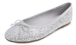 Feversole Women's Sparkle Memory Foam Cushioned Colorful Shiny Ballet Flats Glitter Ice Silver