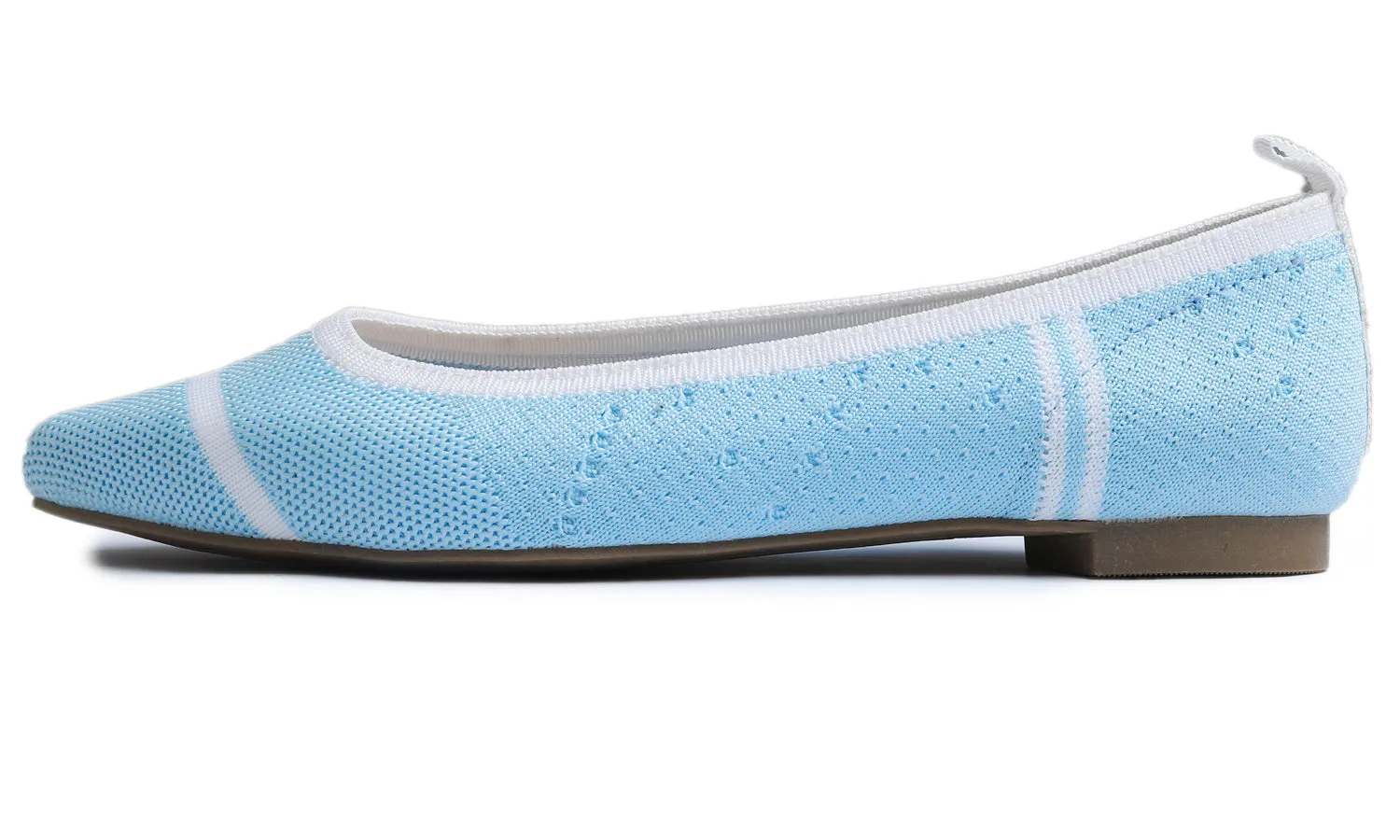 Feversole Women's Woven Fashion Breathable Knit Flat Shoes Pointed Light Blue White Stripe