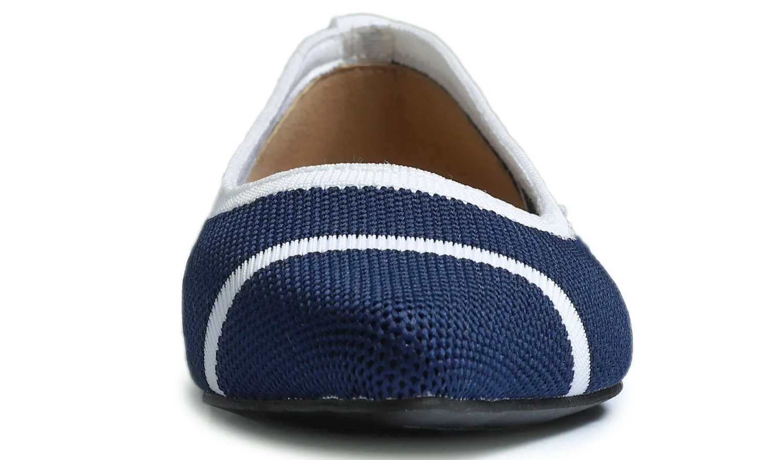 Feversole Women's Woven Fashion Breathable Knit Flat Shoes Pointed Navy White Stripe