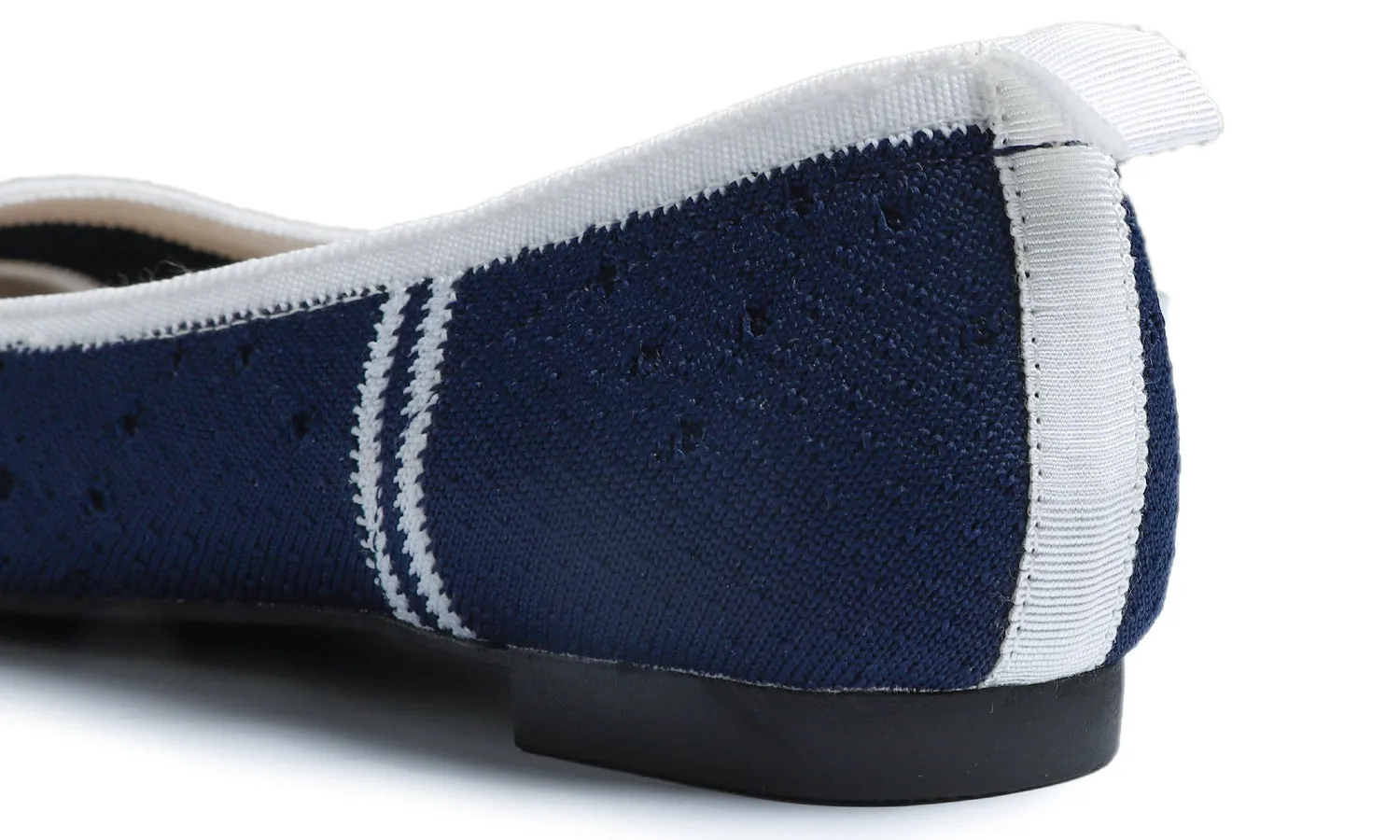 Feversole Women's Woven Fashion Breathable Knit Flat Shoes Pointed Navy White Stripe