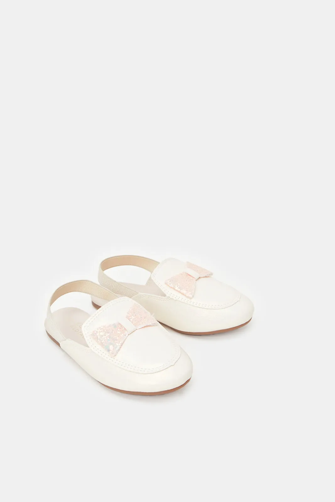 Girls White Back Strap Mule