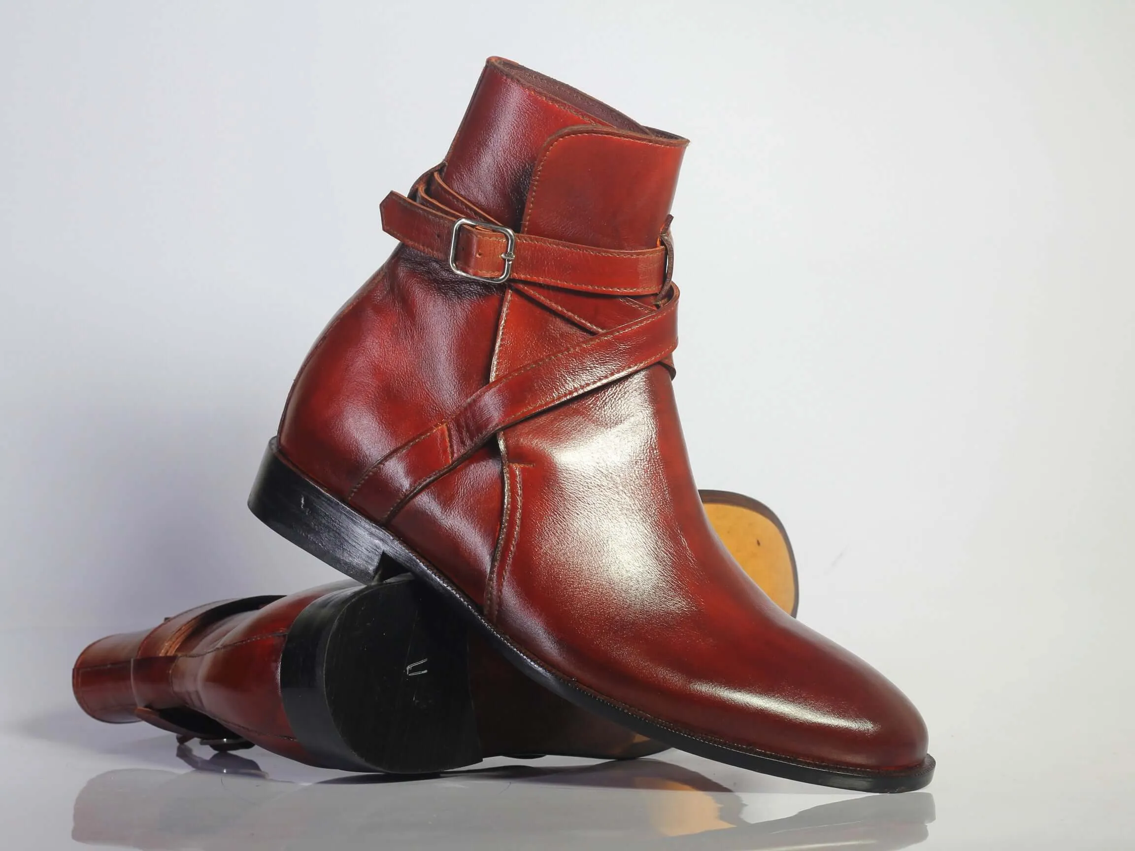 Handmade Burgundy Leather Jodhpurs Boots For Men's