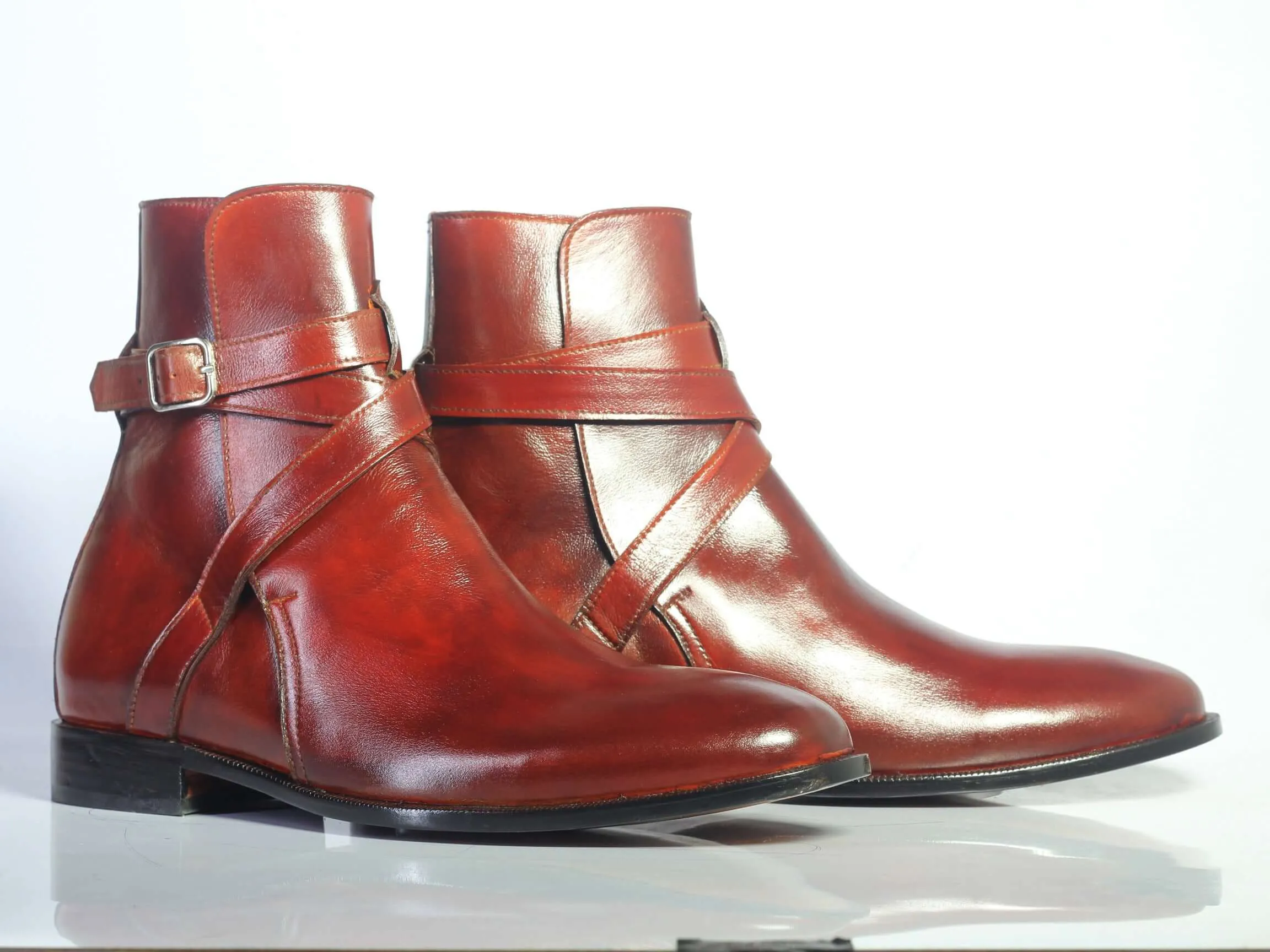 Handmade Burgundy Leather Jodhpurs Boots For Men's