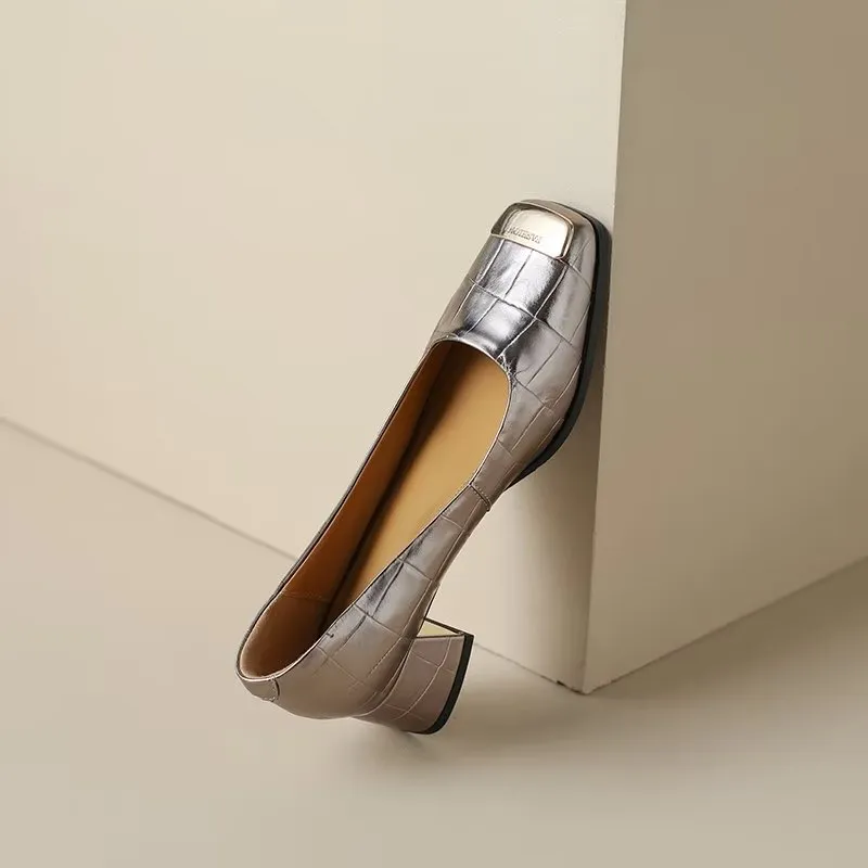 Luxury Embossed Square Toe Slip-on Heels