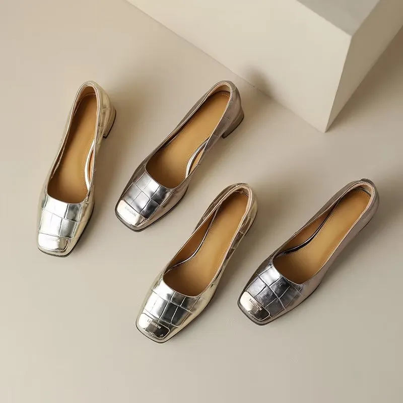 Luxury Embossed Square Toe Slip-on Heels