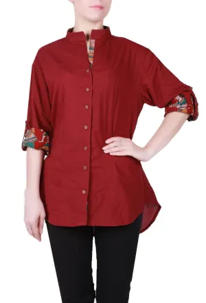 Maroon Shirt with Kalamkari Border