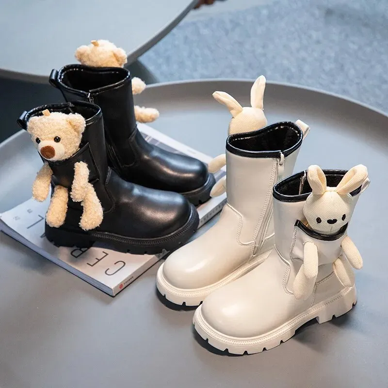 MOF Kids Cartoon Leather Boots for Autumn Soft Slip-Resistant and Cute Animal Design