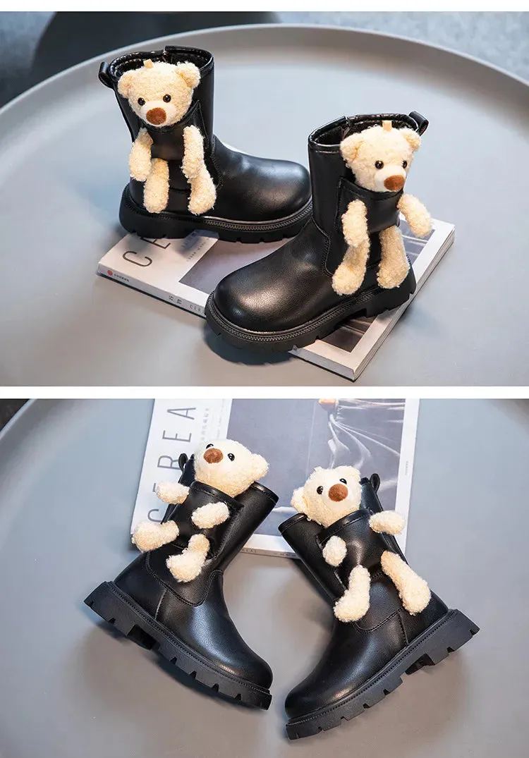 MOF Kids Cartoon Leather Boots for Autumn Soft Slip-Resistant and Cute Animal Design