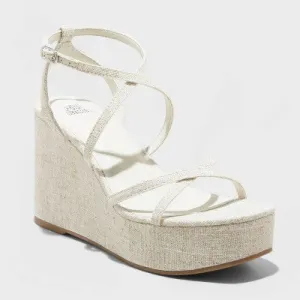 New - Women's Ronnie Strappy Platform Wedge Heels with Memory Foam Insole - Wild Fable Cream 9