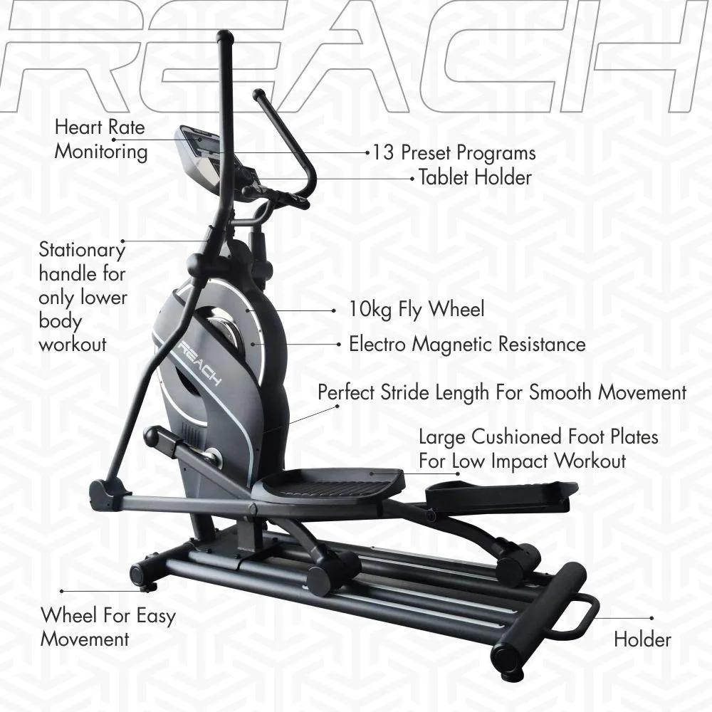 REACH CF-200 EM Electro Magnetic Resistance Elliptical Trainer with 13 Pre-Set Programs | 10 Kg Flywheel | Best Cross Trainer Elliptical Cycle for Home and Gym Use