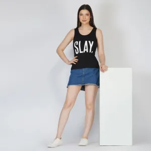 SLAY. Women's Black Printed Tank Top