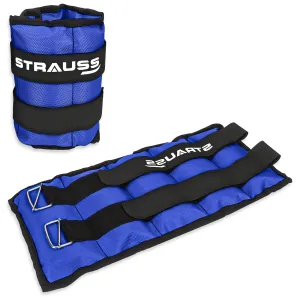 Strauss Adjustable Ankle/Wrist Weights (2 KG Each, Blue) - Ideal for Walking, Running, Jogging, Cycling, Gym Workouts & Strength Training | Easy Application on Ankles, Wrists, and Legs