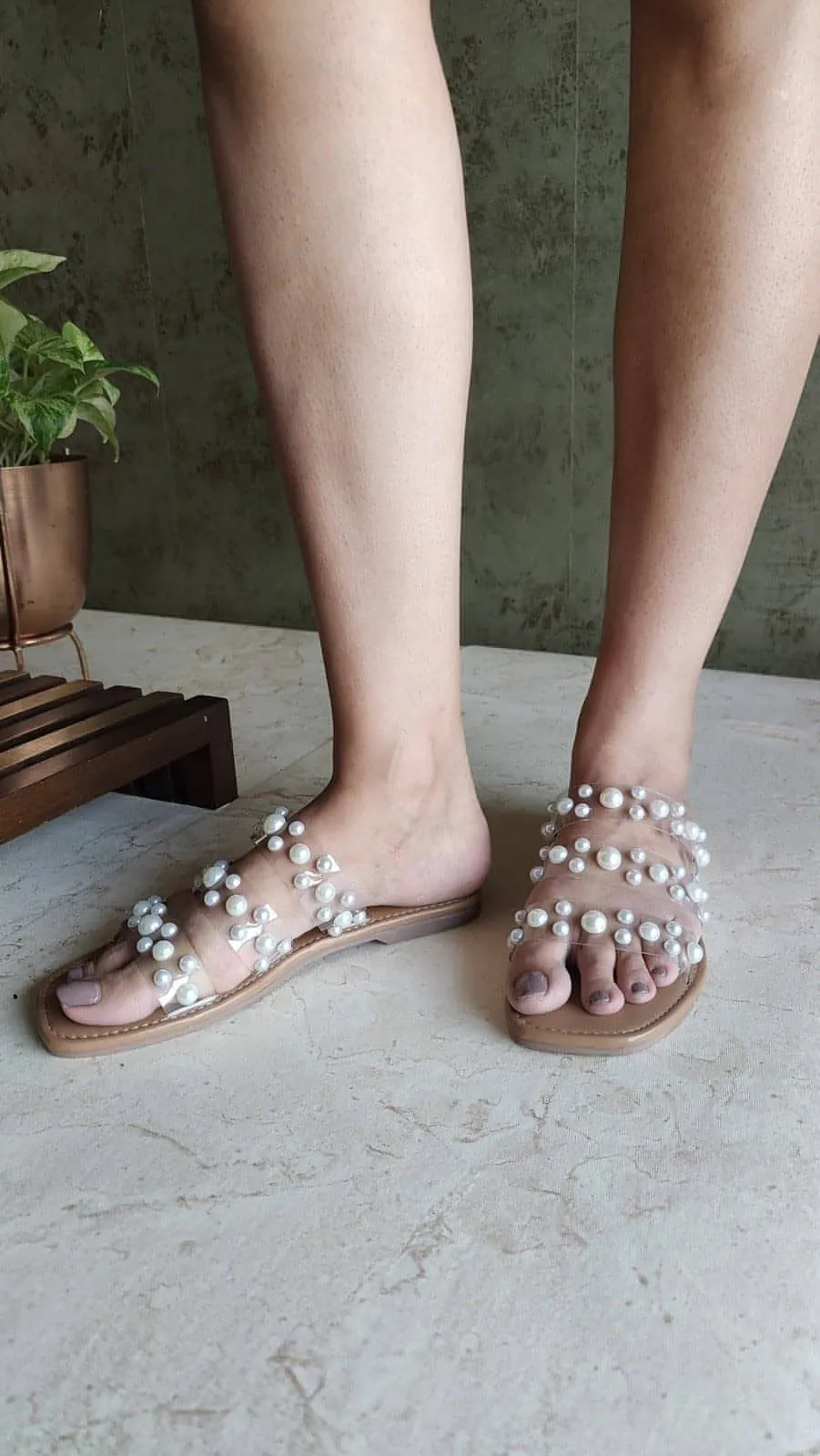 Tan Festive Pearl Flats