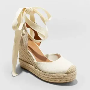 Women's Adriana Ankle Wrap Wedge Heels - Universal Thread Cream 9.5