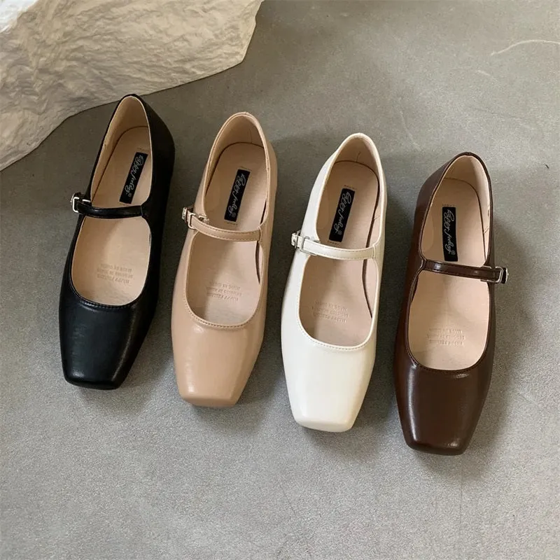 Women's Retro Square Toe Ballet Flat Shoes