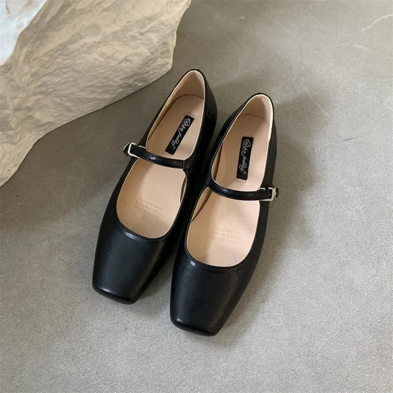 Women's Retro Square Toe Ballet Flat Shoes