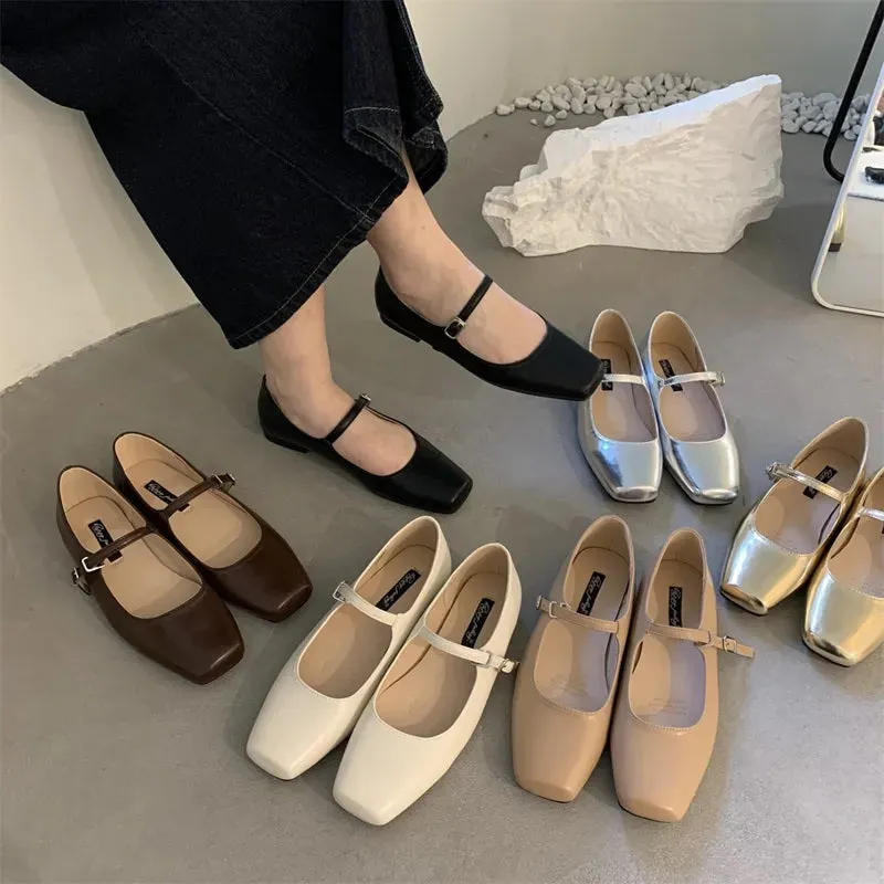 Women's Retro Square Toe Ballet Flat Shoes