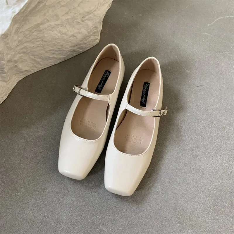 Women's Retro Square Toe Ballet Flat Shoes